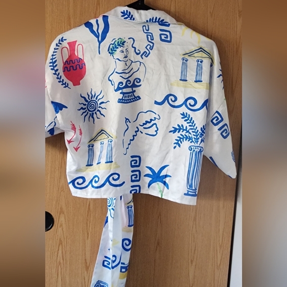 Pucci White and Blue Patterned Tie-Front Shirt - Picture 2 of 4